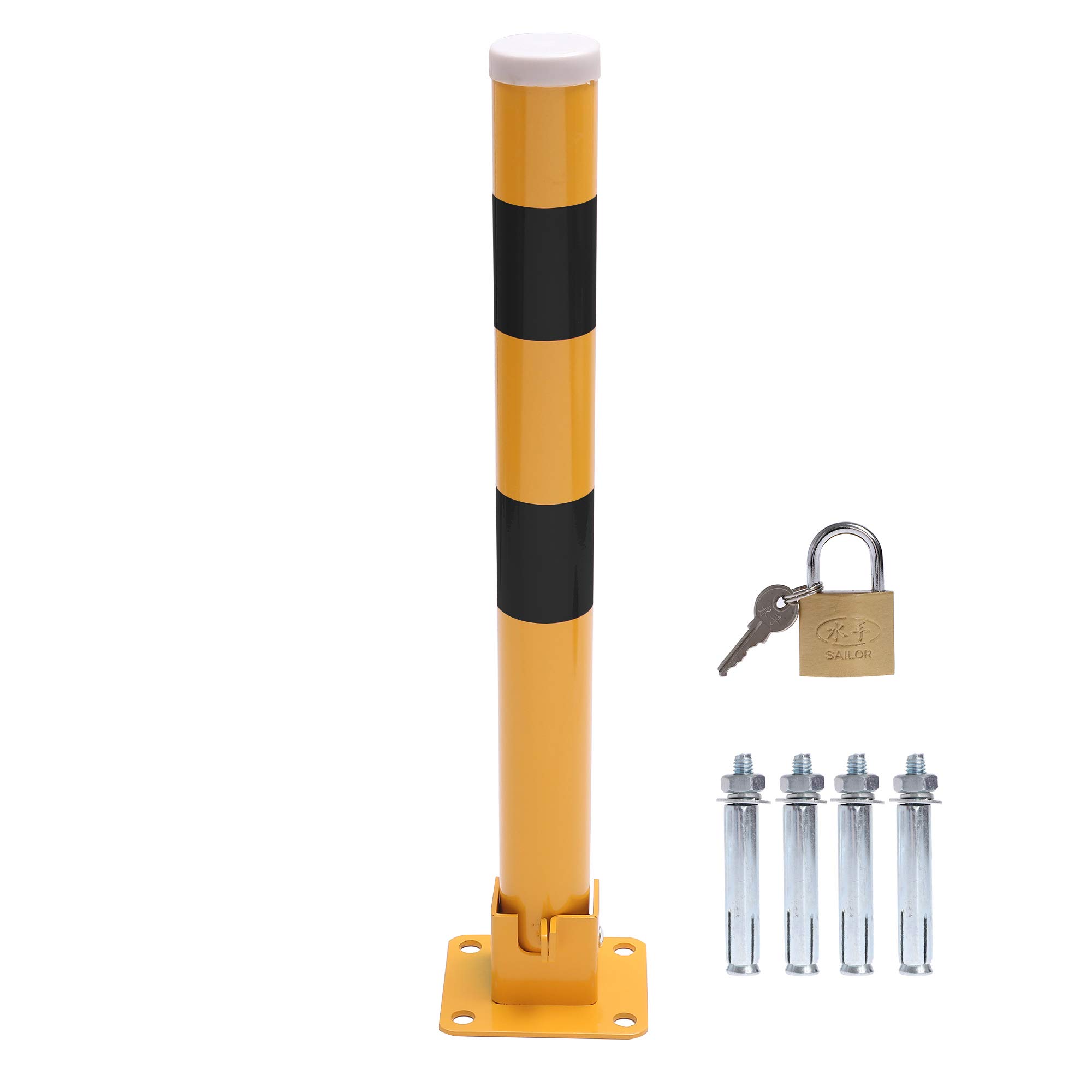 TOPWAY Car Parking Space Lock Bollard, High Visibility Yellow and Red Lockable Fold Down Car Parking Barrier, Private Car Park Driveway Guard Saver Blocker, 60cm Height, Budget Range