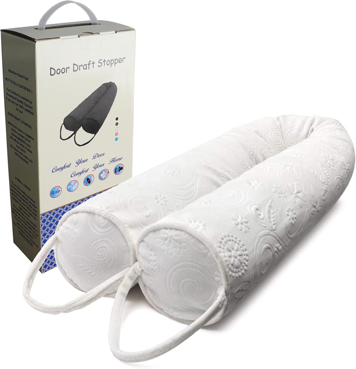 Draft Stoppers - Draft Stopper 36 Inch, White Heavy Duty Weighted Bottom of Door Blocker Noise Dust Snake Under Door Sweep with Loop Weather Stripping Removable Door Guard