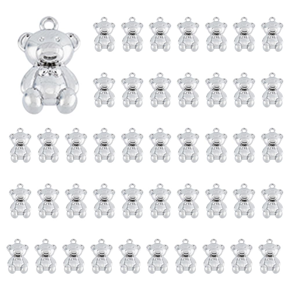 DICOSMETIC 50Pcs Cute Bear Charms Kawaii Bear Pendants Platinum Cartoon Animal Charms Mini Bear Hanging Ornament Alloy Pendants for Jewelry Making DIY Crafts, Hole: 1.5mm