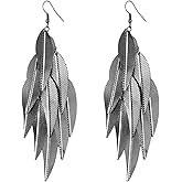 MALOYANVE Black Layered Leaf Earrings for Women Big Bohemian Lightweight Chandelier Hollowed Out Filigree Leaves Dangle Drop Earrings