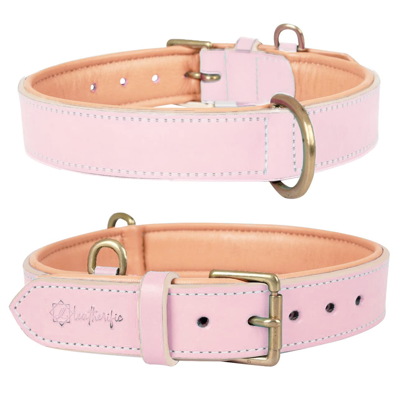 Leatherific - Genuine Leather Dog Collar | Epitome Series | Soft, Cushion Padding, Handmade | Pastel Color | Best for Small, Medium, Large, Extra Large Breeds