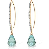Galaxy Gold GG 14k Solid Rose Gold Diamonds Fish Hook Earrings with Dangling Briolette Blue Topaz