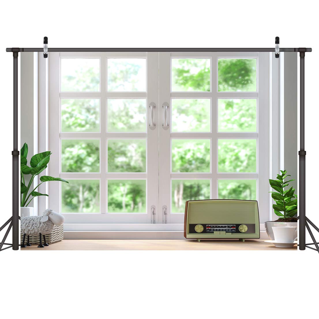 LYWYGG 8x6FT Video Conference Photography Backdrop Outdoor Scenery Backdrop Home Office Background Home Decoration Indoor Live Background Window backdrop CP-310-0806