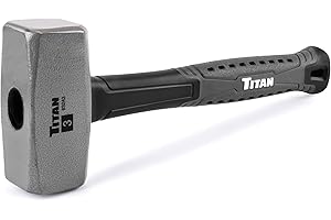 Titan 63243 3lb Drilling Hammer, Forged Steel Head, Sledge Hammer with 11" Shock Absorbing Fiberglass Handle with Textured Grip