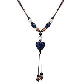 MINACHI Boho Hippie Colorful Ceramic Heart Bead Strand Necklace, Bohemian Summer Statement Jewelry Gift for Women