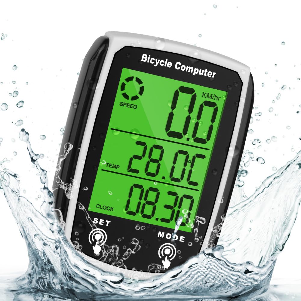 URAQT Bike Computer, Universal 19 Functions IP54 Waterproof Bicycle Speedometer Odometer, GPS Cycling Computer with LCD Backlight Display Touch Screen, Automatic Start/Stop, For Cycling