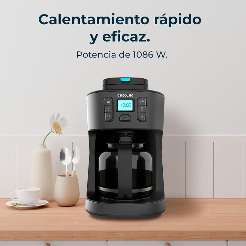 Cafeteras de Goteo Coffee 66 Grind & Drop. 1086 W, Molinillo de Cuchillas, Hasta 12 Tazas, Tecnología Extremearoma, Cafetera de Goteo Digital, En Acero Inoxidable, Apagado Automático