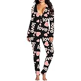 Thopavenoir Women Christmas Pajamas Valentine's Day Pajama Long Sleeve One Piece Bodycon Jumpsuit Ugly Pjs Party Clubwear