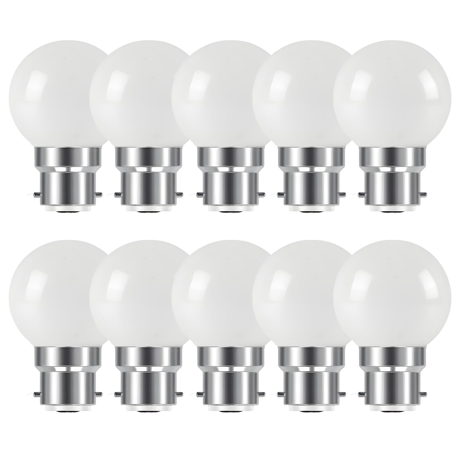 HUAMu B22 Bayonet LED Light Bulbs,2W G45 Golf Ball Mini Globe Bulb, Warm White 2700K, Non-Dimmable,for Outdoor Indoor String,Christmas,Tree, Fairy Party,Night Bulb,10 Pack
