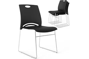 VINGLI Stacking Chairs Set of 4 Stackable Office Chairs with Metal Sled Base, Ergonomic Plastic Seat, Stacking Chairs for Waiting Room Break Room Banquet Guest, Black