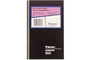 Blueline Account Book, Spiral Binding, 3 Columns, 80 Pages, 8-Inch x 5-Inch, Black (A1650.03T)