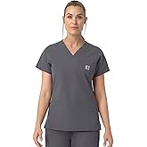 Carhartt Rugged Flex FLD Scrubs for Women, V-Neck Scrub Tops - Pewter, S