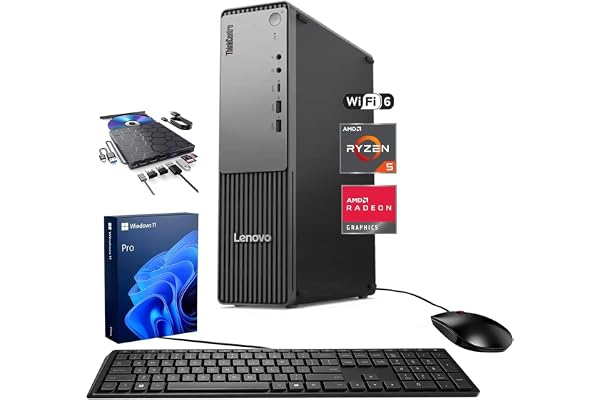 Lenovo ThinkCentre Neo 55s Business SFF Desktop, AMD Ryzen 5 220 up to 4.9 GHz, 16GB DDR5, 512GB SSD, Support 2-Monitor 4K, HDMI, DP, Wired KB & Mouse, Wi-Fi 6, Windows 11 Pro, External DVD Bundle