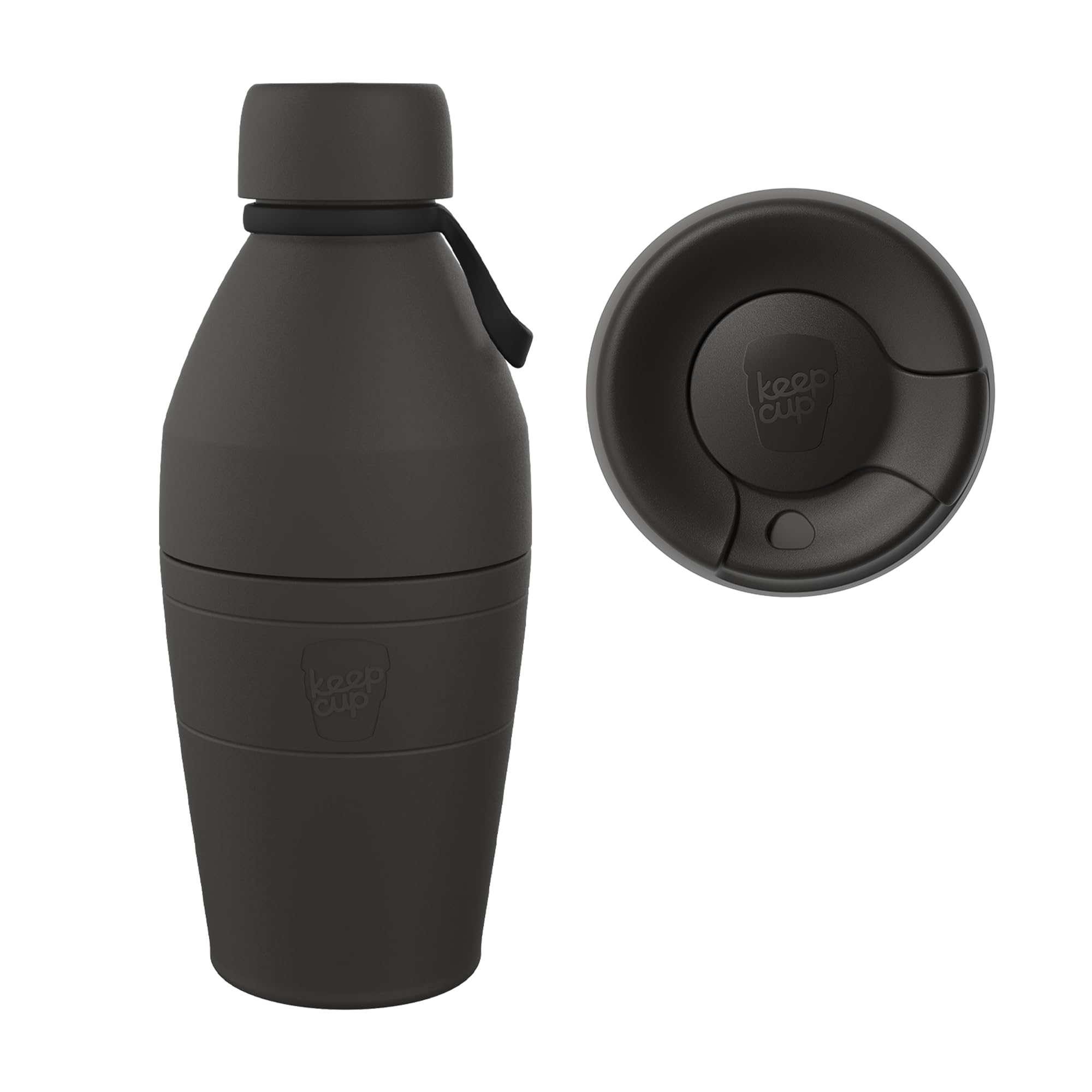 KeepCup Cup-to-Bottle Kit, 2 in 1 Reusable Water Bottle and Travel Mug, Insulated Stainless Steel Dual Opening with Leakproof Sipper Lid - 530ml Bottle to 12oz Cup -Black