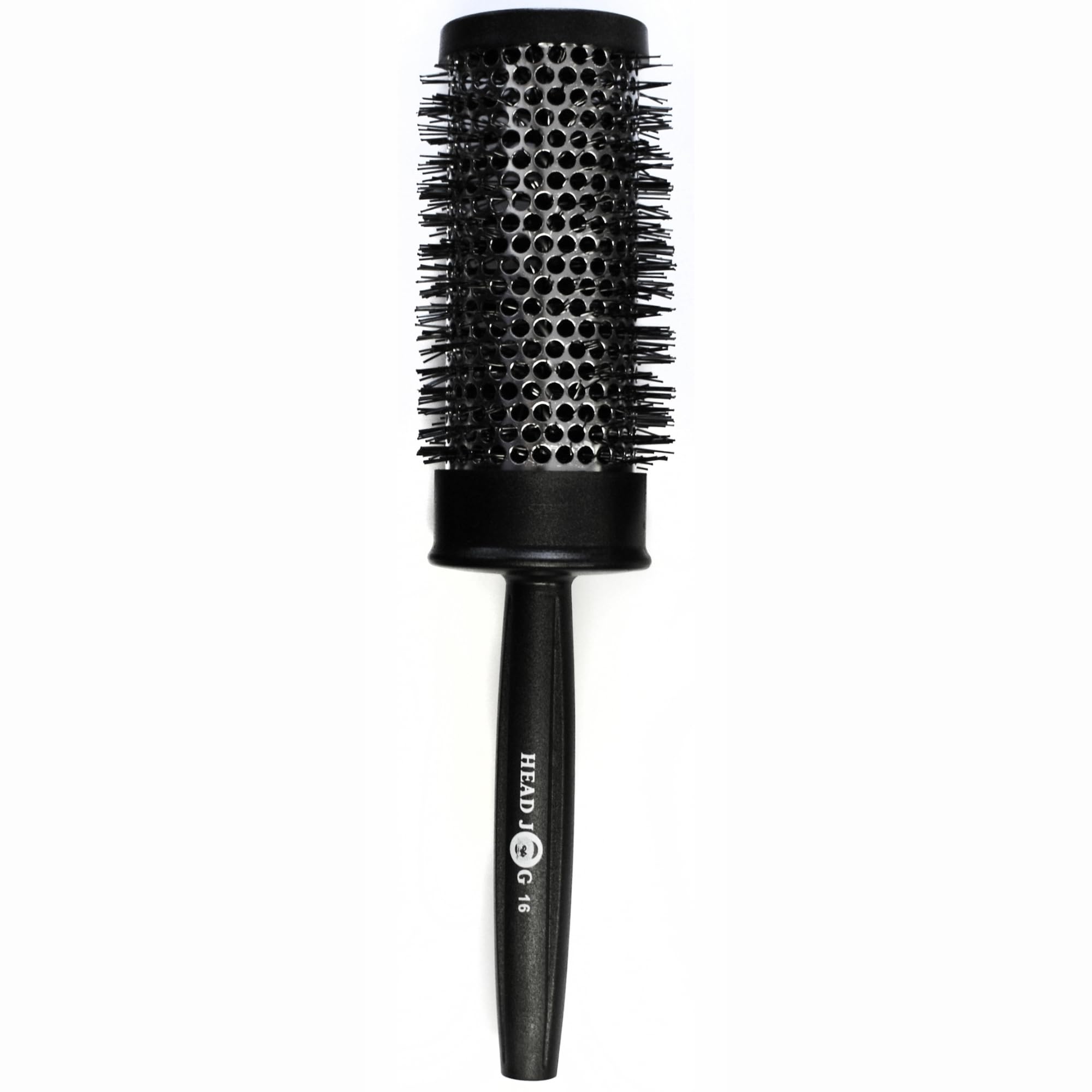 Head Jog Heat Retainer Hair Brush. Black & Silver Styling Round Hairbrush With Metal Barrel For Fast Drying. Round Vent Brush For Styling, Blow Drying, Straightening & Curling. (45mm) — image 1