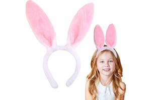 HIFANMM Bunny Headband Rabbit Ears Hair Bands for Women Girls Kids, Pink Cute Plush Ears Hair Accessories Easter Day Decoration Headdress Party Supplies Hair Hoop 1 Pcs