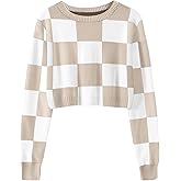 Girls Fall Winter Crop Tops 2026 Sweater Teen Fashion School Cute Long Sleeve Colorblock Kids Knit Sweaters Pullover