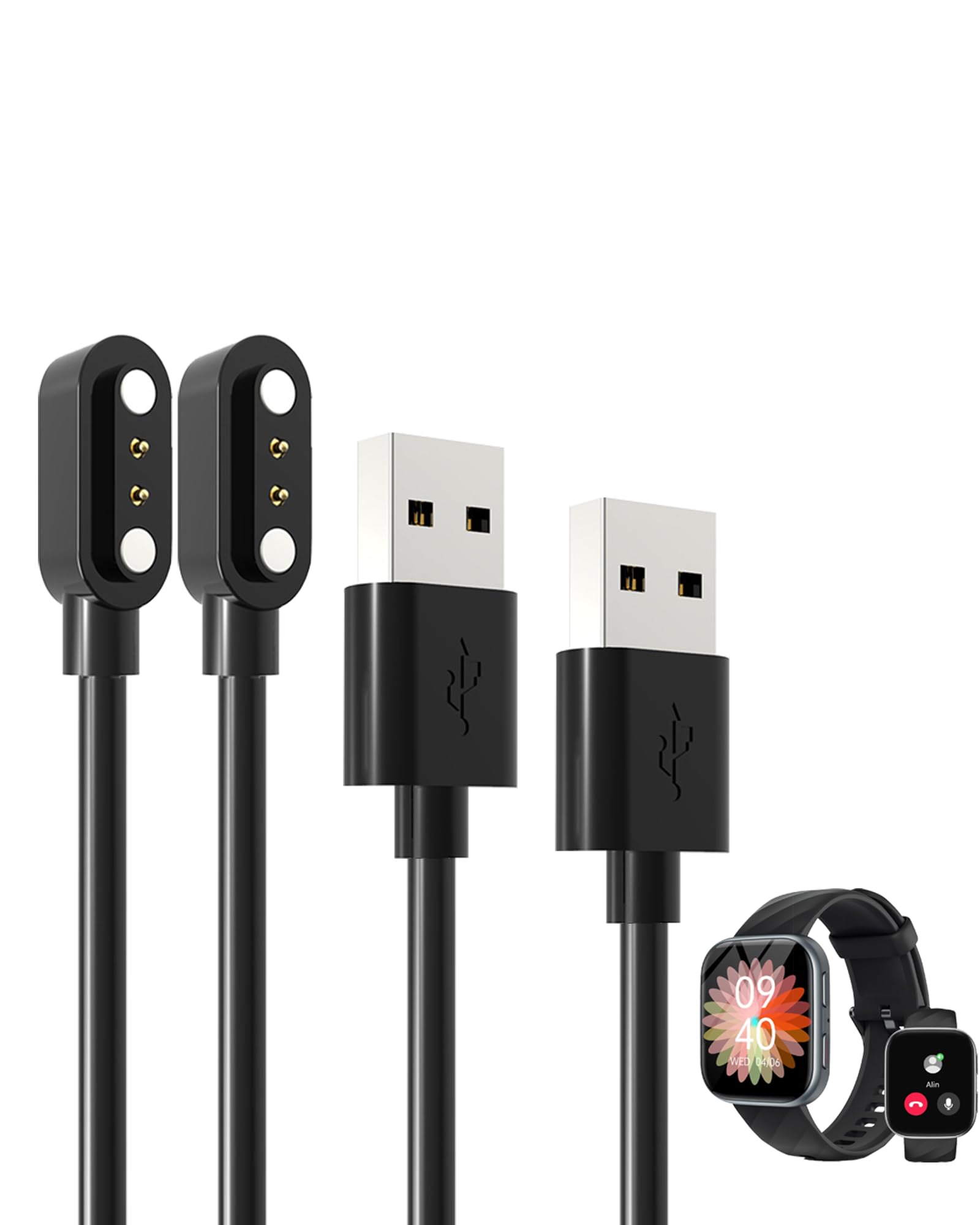 Photo 1 of BOVUGAC [2 Pack] for MorePro HM57 Smart Watch Charger, Magnetic Replacement USB Charging Cable Compatible with FITVII HM57 Smart Watch Accessories(Black)