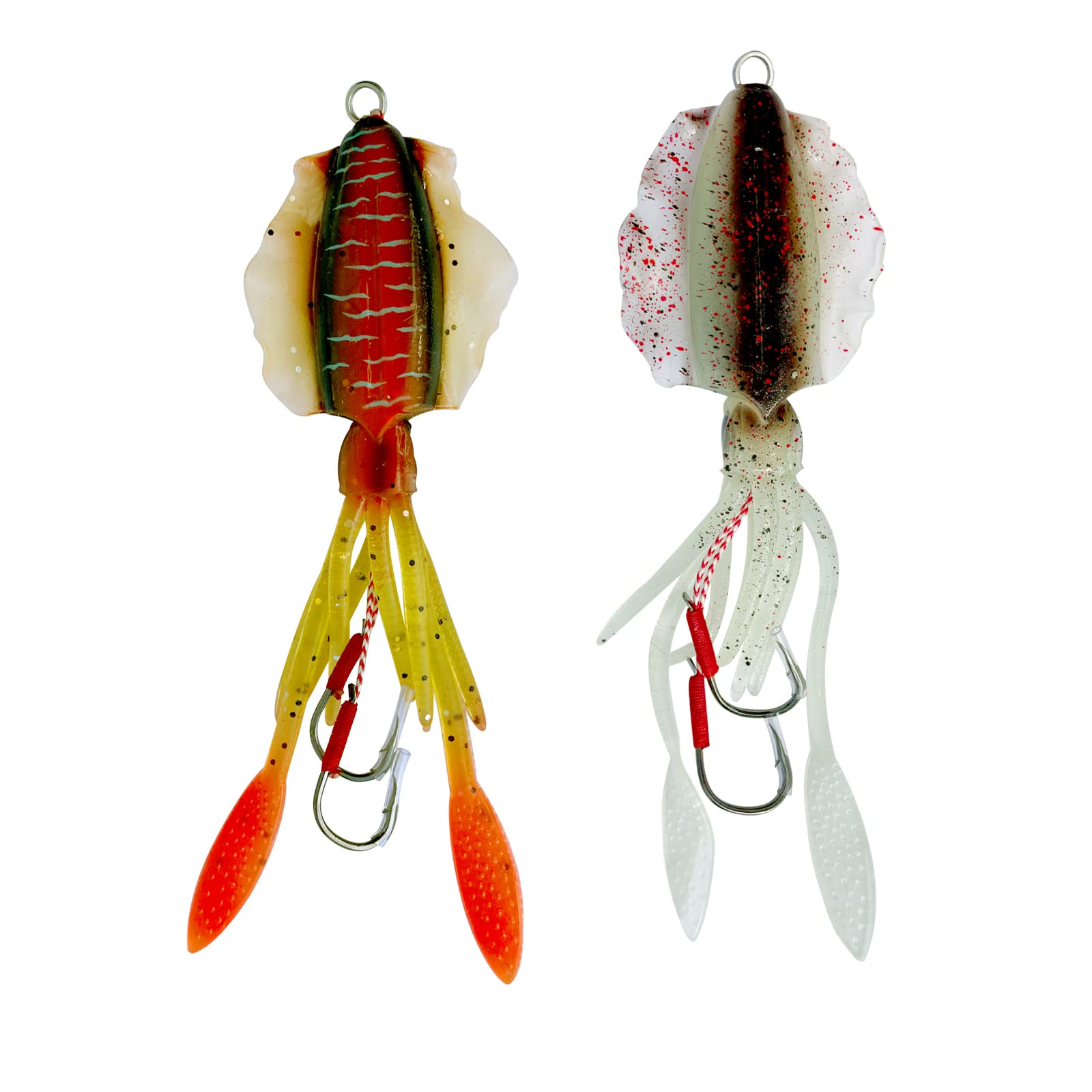 Squid Trap Fishing Lures for Saltwater Soft Artificial Rigged Squid Jig Trolling Lures with UV Glow Sea Offshore Fishing 2pcs 80 garms (A)