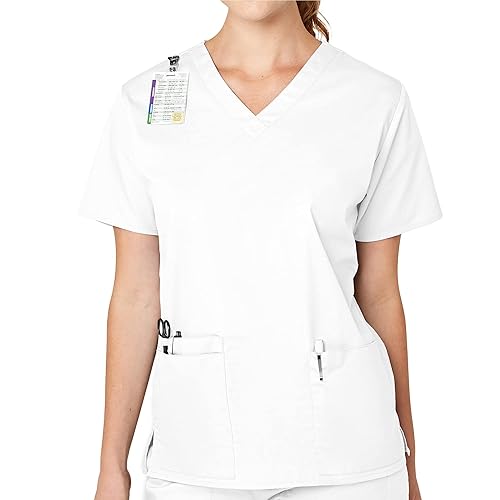 Wink WonderWORK Scrubs for Women, V-Neck Scrub Top White, L in