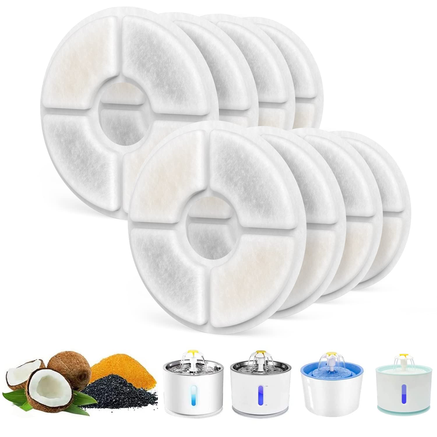 8-Pack Cat Water Fountain Filters for 2.4l Fountain Filter for Cat 12.6cm Drinking Filters Flower Fountain Filter Round Replacement Filters Activated Carbon Filter for RIGHTWELL Pet Water Dispenser