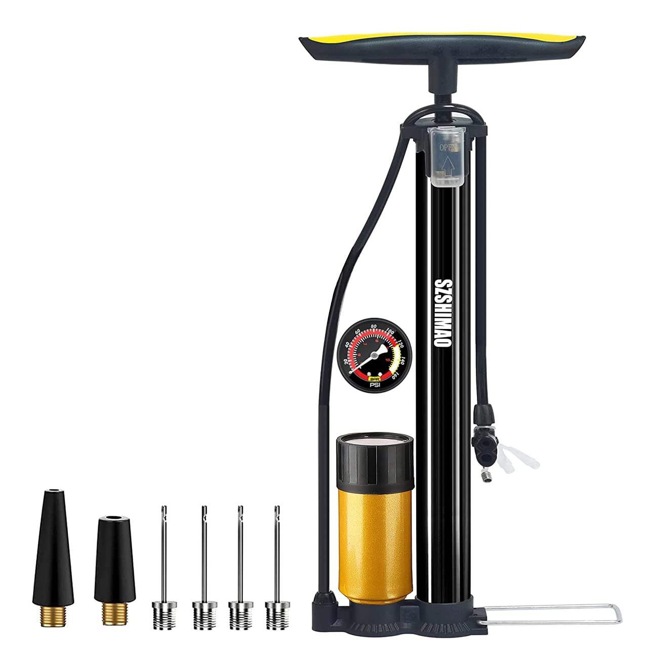 SZSHIMAO Bike Pump with Pressure Gauge, Bicycle Pump with Presta & Schrader Valves, Bike Floot Pump for all Bikes, Air pump Ball Pump for all Sports ball