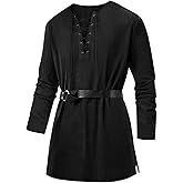 Runcati Mens Medieval Pirate Costume Tunic Renaissance Viking Lace Up Cotton Shirts Knight Warrior LARP Halloween Tops