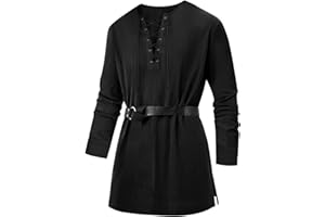 Runcati Mens Medieval Pirate Costume Tunic Renaissance Viking Lace Up Cotton Shirts Knight Warrior LARP Halloween Tops
