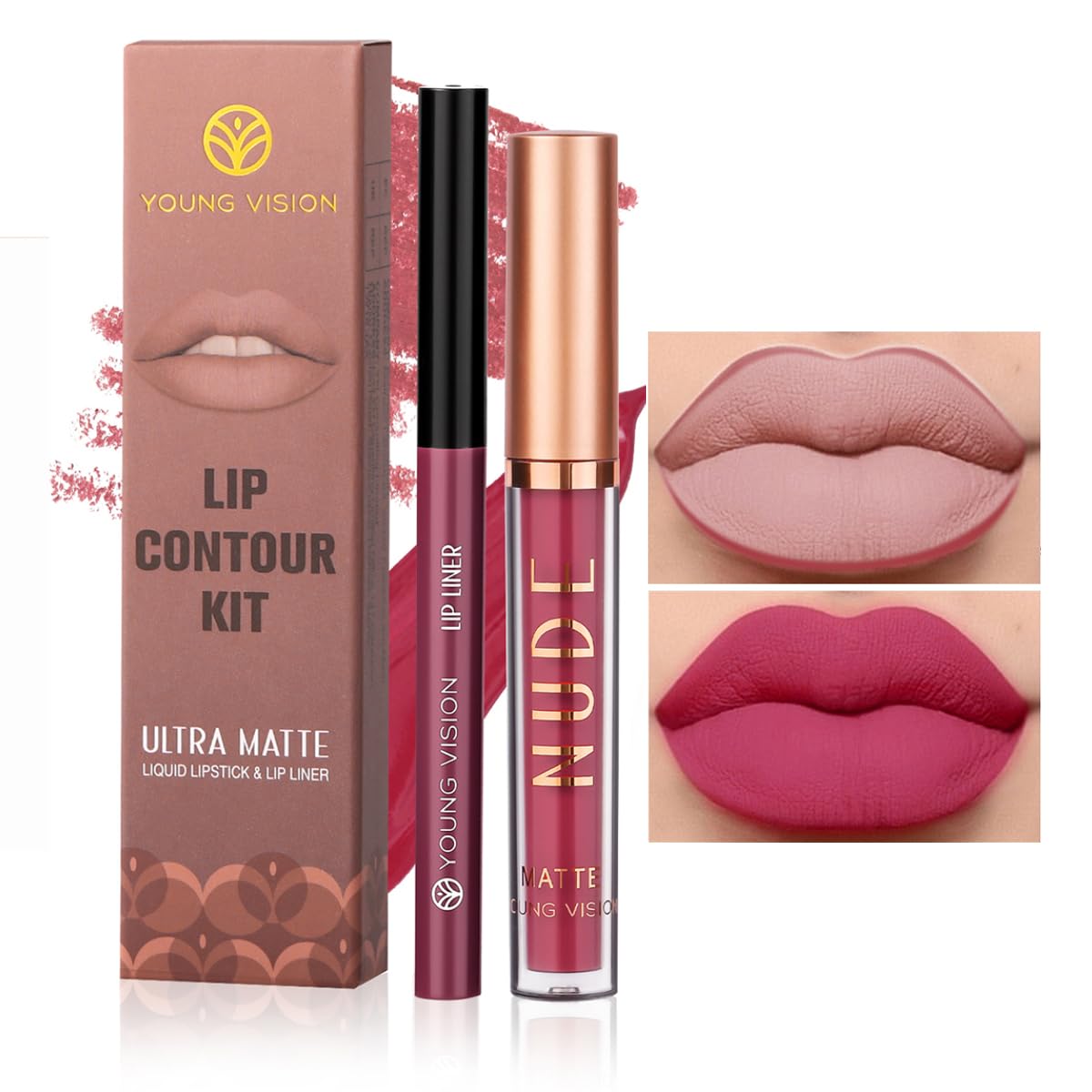 Photo 1 of YOUNG VISION 6 Colors Matte Lipstick & Lip liner Combo Set, Matte Lip Makeup Srt - Durable, Waterproof, Long Wear, Cruelty Free for Girls, Women, Beginners Teenagers
