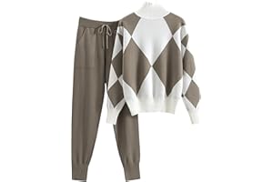 Yihaojia Women 2 Piece Outfits Sweater Sets Long Sleeve Knit Lounge Set Zip Up Stripes Pullover Tops and Loose Pant Set