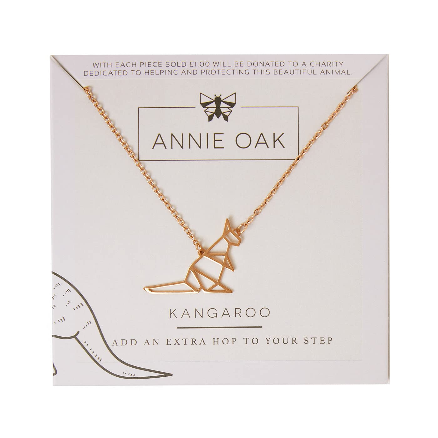 Annie Oak Womens 316L Stainless Steel 18k Rose Gold Geometric Kangaroo Princess Length Necklace