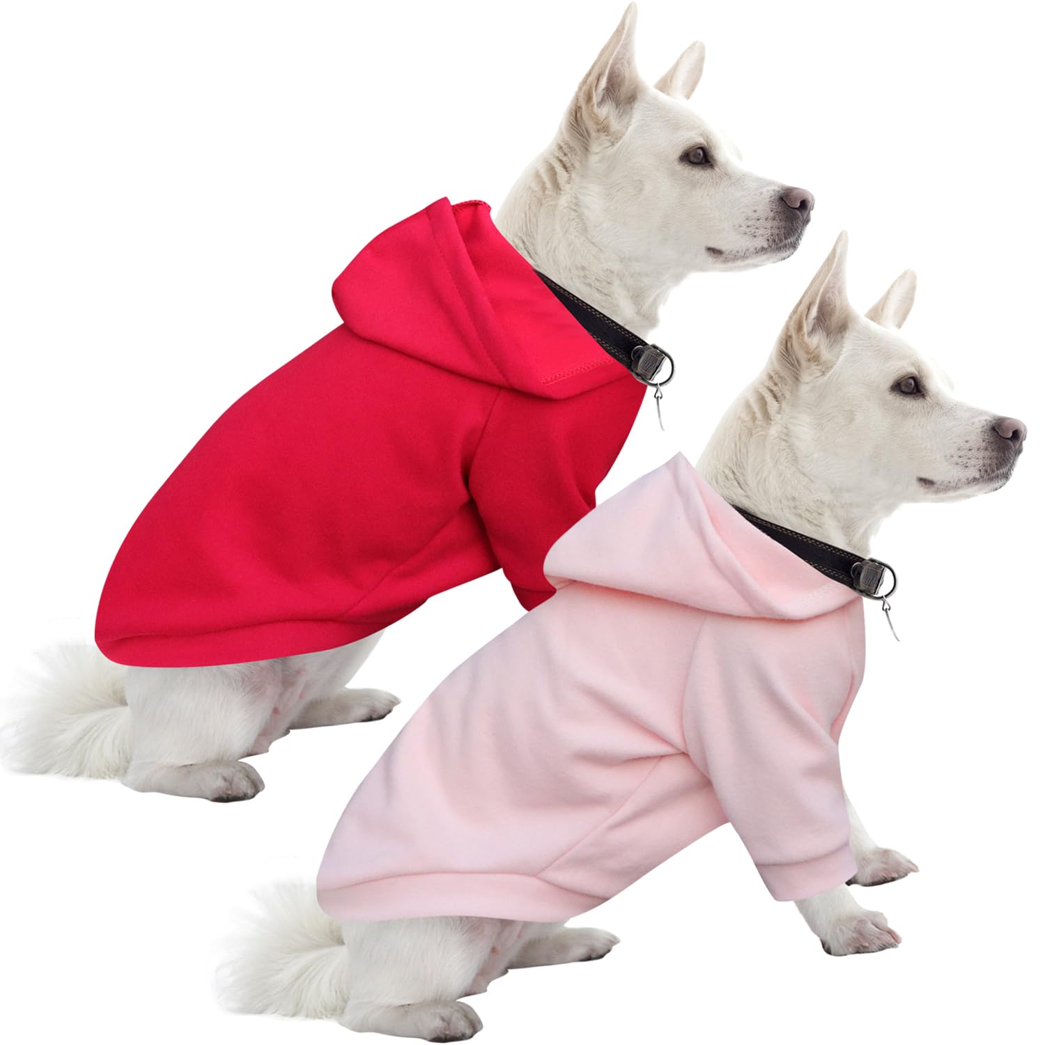HuaLiSiJi Dog Hoodie Dog Sweatshirt Warm and Lightweight, With a Soft Texture, Elasticity Easy to Wear and Bright Colors (2PCS Red+Pink, L)