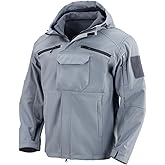 Flyplus Men's Tactical Fleece Lined Jacket Hooded Waterproof Ski Jacket 6 Pockets Windproof Windbreaker Outdoor Coats