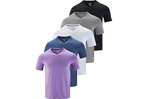 LIBERTY PRO 5 Pack Mens V-Neck Dry Fit T-Shirts, Active Athletic Short Sleeve Workout Tops, Performance Gym Tees (Available in Plus Size)