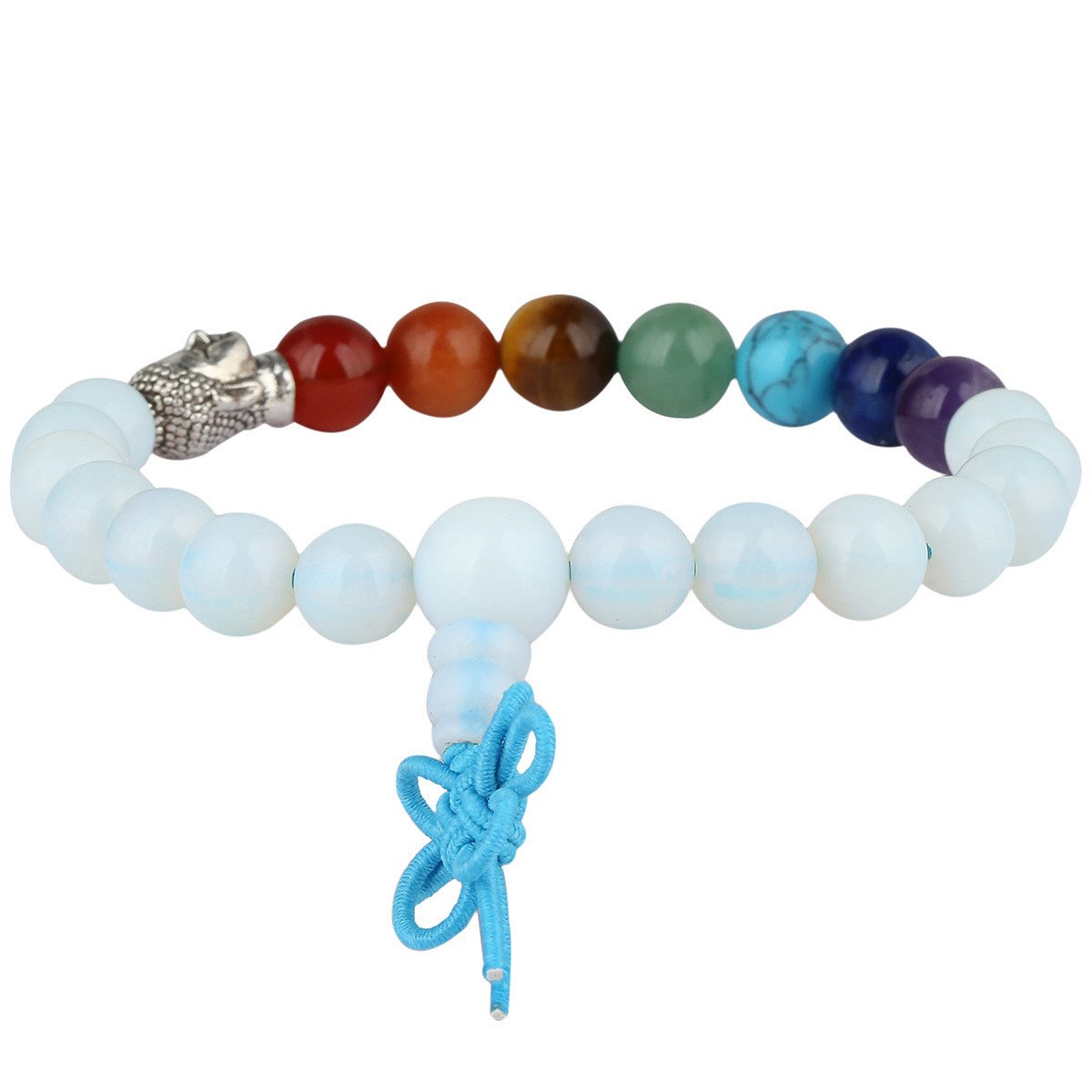 KYEYGWO Mala Prayer Beads Bracelet for Woman, 7 Chakras Crystal Stone Round Beads Stretch Bracelets, Opalite