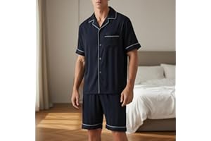 Mens Pajamas Set Short Sleeve Shirts and Shorts Button Down Pj Sets Soft Lightweight Nightwear with Pockets