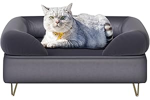 Yoonnie room Dog Sofa Bed, Soft Velvet Fabric, Wooden Frame, Medium Dog Rest, Grey