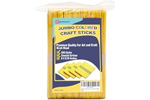 Apremont 100 Pieces Assorted Jumbo Colored Wooden 6 Inches Long Craft Sticks, Rainbow Popsicle Stick, Arts and Crafts, Best for DIY Games Making, Building Designs or Education (6 Inches, Yellow)