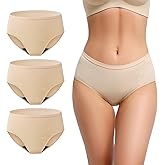 REELINDRY Incontinence Underwear for Women Washable Absorbent Leak Proof Postpartum Cotton Panties for Bladder Leakage 2.0 oz 3 Pack (3 Beige, 2XL)