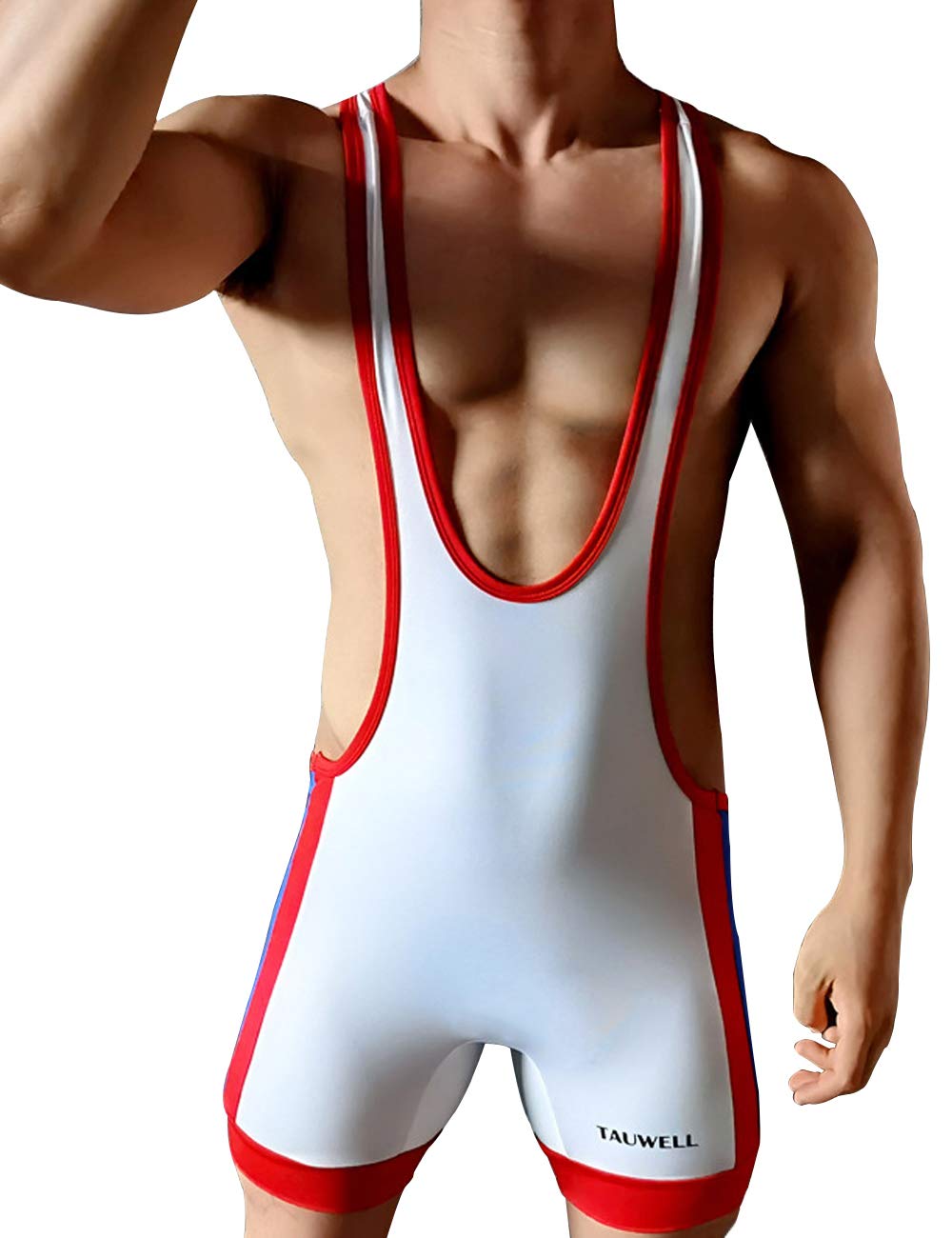 Gymskop Men's Wrestling Singlets Athletic Supporters Slim Fit Sport Bodysuit One Piece Sleeveless Active Training Wrestling Leotard Weightlifting Jumpsuits White L
