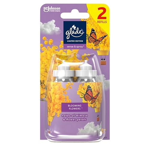 Glade Sense & Spray Air Freshener Refill, Motion Activated Automatic Room Spray and Odour Eliminator for Home, Blooming Flowers, Duo Pack (2 x 18ml)