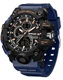 FANMIS Men's Solar Powered Casual Quartz Wrist Watch Analog Digital Multifunctional Black Sports Watch (X Blue)
