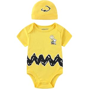 Peanuts Charlie Brown Snoopy Baby Boys Bodysuit with Hat Cap 2 Piece Set for Newborn and Infant