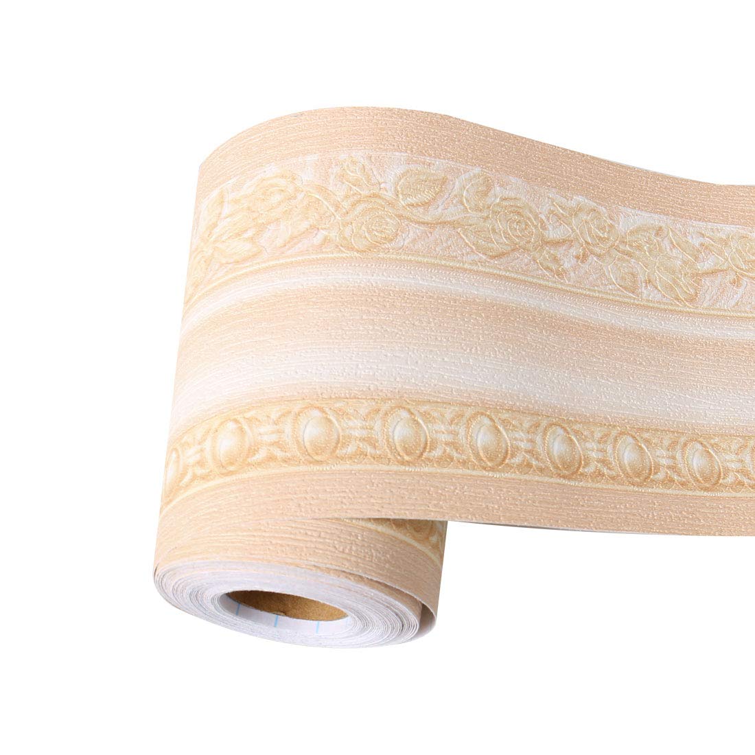 sourcing map 3D Wall Paper Border Self Stick Wall Covering PVC Floor Borders for Kitchen Bathroom Bedroom Wall Decor Paper European Pattern Beige 3.94 Inch by 16.4 Feet