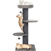 Cat Craft 43" Short Plush Cat Scratching Post with Perch &amp; Bed, Dark Grey | Short Plush Fabric &bull; Two Climbing Platforms &bull; Stable Base &bull; Space-Saving Design &bull; Easy Assembly