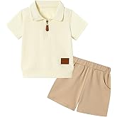 ZOEREA Toddler Baby Boy Clothes Summer Outfits Short Sleeve Solid Elastic Sweatshirt and Shorts 2 Piece Sweatsuit Set 1-5T