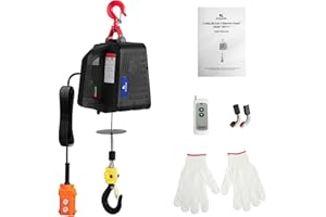 ROOMARK 1100lbs 3-in-1 Electric Hoist, 1500W 110V Electric Wire Winch with 5.5m/18ft Wired Remote and Wireless Remote, 7.6m/25ft Single Cable Lift Height for Garages, Warehouses, and Factories