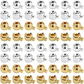 Beebeecraft 1 Box 60Pcs 2 Styles Crimp Beads for Jewelry Making 18K Gold Plated Brass Round Spacer Bead Covers Stopper Crimp for Bracelet Necklace Ends Jewelry Making