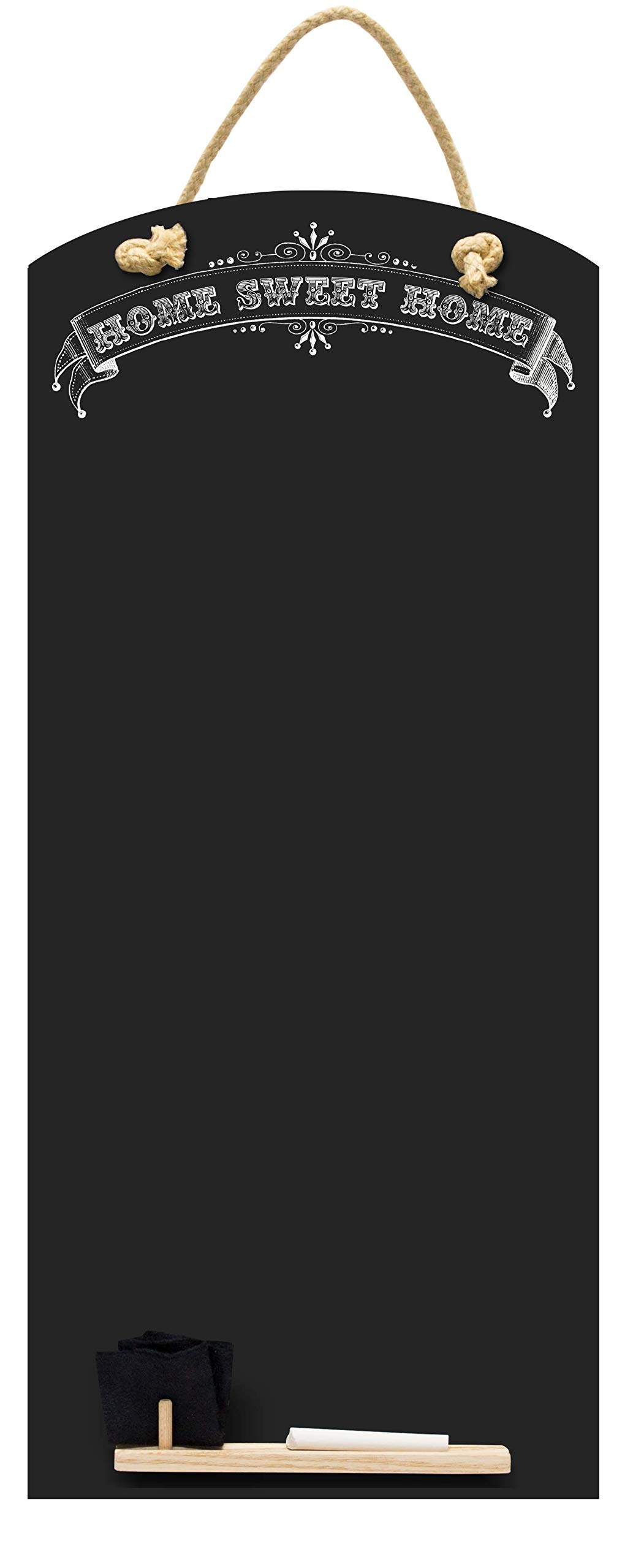 Chalkboards UK CHB131 Sweet Home Tall Thin Chalkboard/Blackboard/Memo Kitchen Board with Rope, Tray and Chalk. Booths Design Range, Wood, Black, 60 x 26.5 x 1 cm