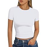 Trendy Queen Womens Short Sleeve T Shirts Summer Crop Tops Basic Slim Fit Gym Workout Y2k Clothes